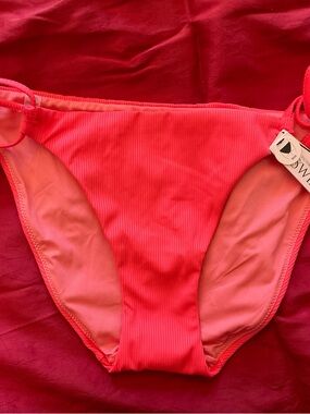 Victoria's Secret Hot Pink Ribbed Bikini Bottoms with Coral Lining